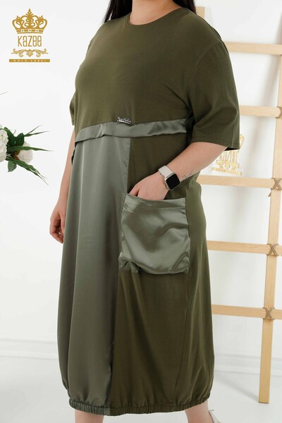 فروش عمده لباس زنانه - جزییات چرم - جیب - خاکی - 20323 | KAZEE - Thumbnail