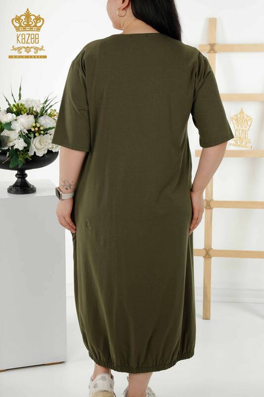 فروش عمده لباس زنانه - جزییات چرم - جیب - خاکی - 20323 | KAZEE