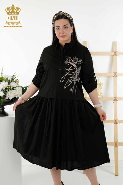 فروش عمده لباس زنانه - طرح دار - دکمه دار - مشکی - 20324 | KAZEE - Thumbnail