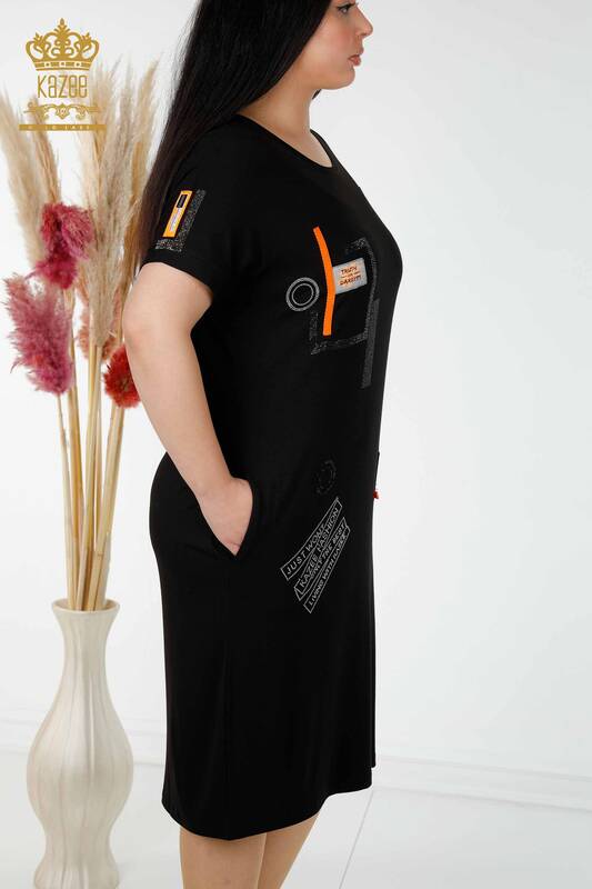 فروش عمده لباس زنانه طرح دار مشکی جیبی - 7744 | KAZEE