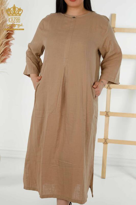 فروش عمده لباس زنانه دو جیب بژ - 20400 | KAZEE