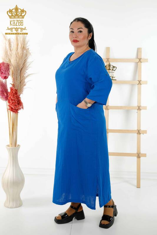 فروش عمده لباس زنانه - دو جیب - آبی تیره - 20404 | KAZEE