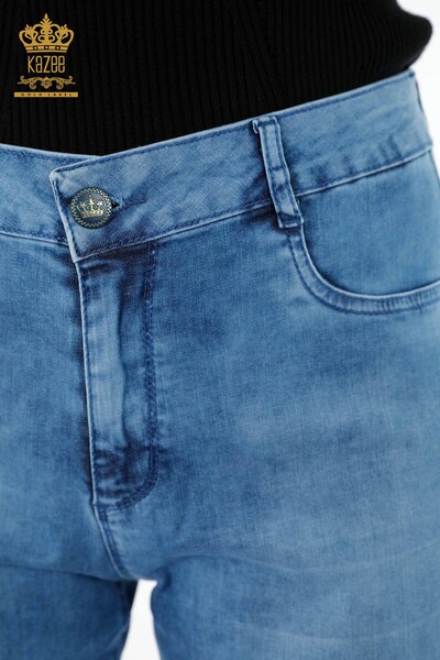 فروش عمده شلوار جین زنانه - جزییات جیبی - راه راه - سنگ دوزی شده کریستال - 3556 | KAZEE - Thumbnail