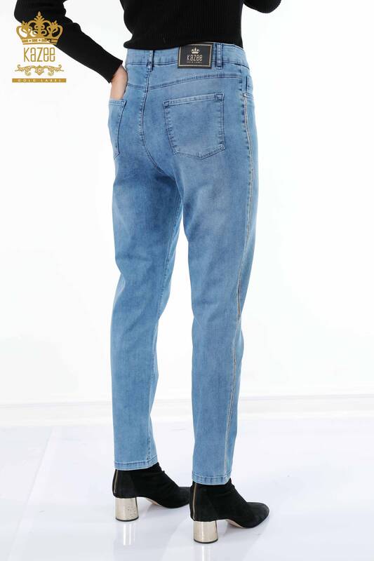 فروش عمده شلوار جین زنانه - جزییات جیبی - راه راه - سنگ دوزی شده کریستال - 3556 | KAZEE