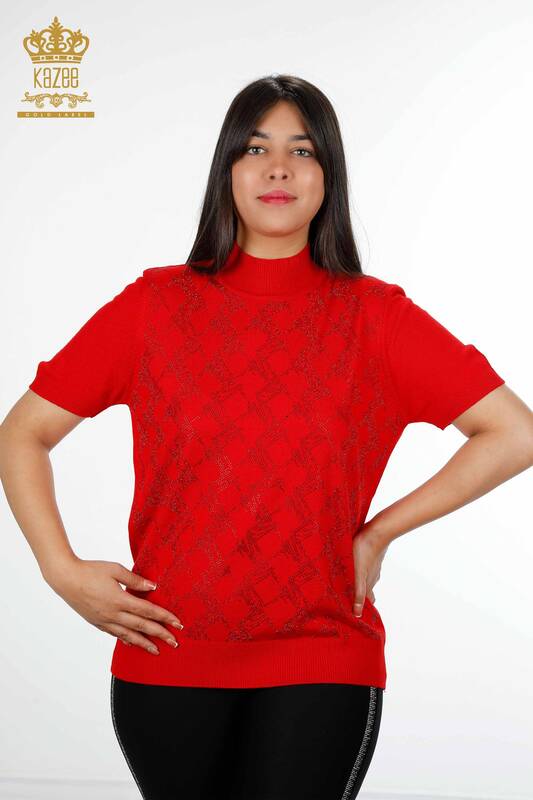 فروش عمده لباس بافتنی زنانه - مدل آمریکایی - سنگ دوزی - طرح دار - 16710 | KAZEE