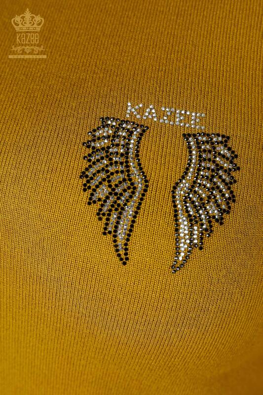عمده فروشی لباس بافتنی زنانه فرشته بال خردل بدون شرت طرح دار - 16921 / کازی