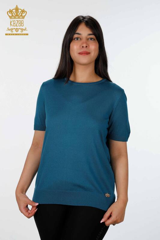 فروش عمده لباس بافتنی زنانه پایه آستین کوتاه یقه گرد ویسکوز - 16271 | KAZEE