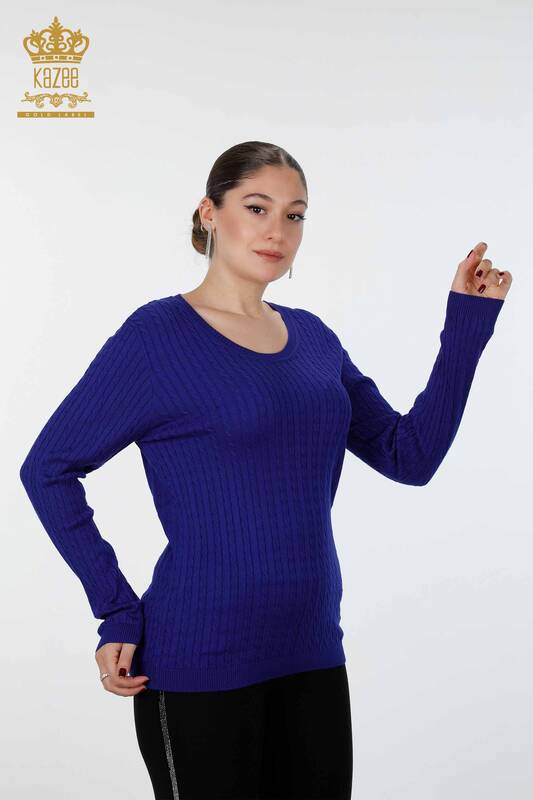 فروش عمده لباس بافتنی زنانه - ویسکوز - یقه خدمه - آستین بلند - 15221 | KAZEE