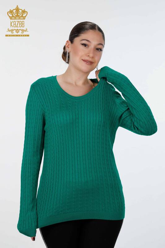 فروش عمده لباس بافتنی زنانه - ویسکوز - یقه خدمه - آستین بلند - 15221 | KAZEE