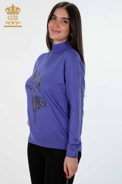 فروش عمده لباس بافتنی زنانه - مدل پرنده - یقه یقه اسکی - سنگ دوزی - 16459 | KAZEE - Thumbnail