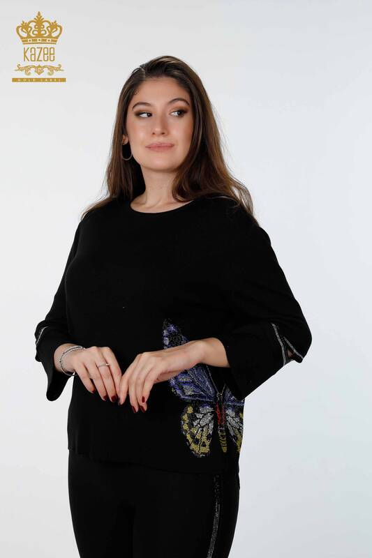 فروش عمده لباس بافتنی زنانه - طرح پروانه - سنگ دوزی - ویسکوز - 16474 | KAZEE