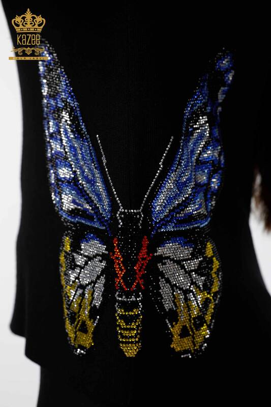 فروش عمده لباس بافتنی زنانه - طرح پروانه - سنگ دوزی - ویسکوز - 16474 | KAZEE