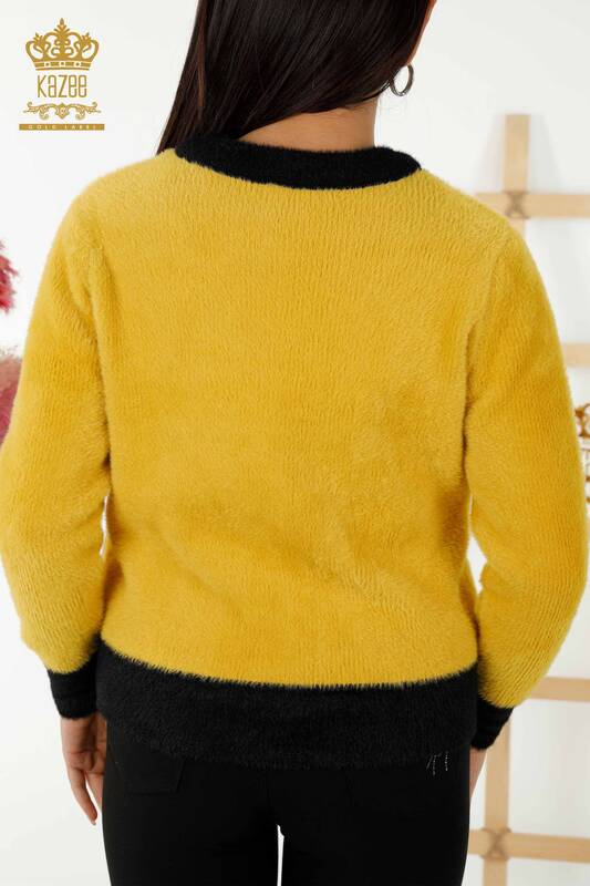 فروش عمده ژاکت بافتنی زنانه - آنگورا - دکمه دار - زرد - 30094 | KAZEE