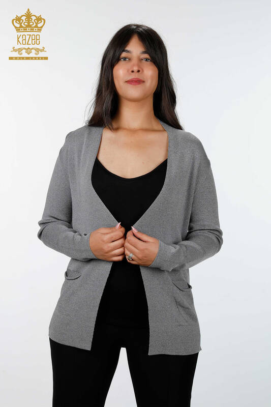 فروش عمده ژاکت بافتنی زنانه - بلند - جیبی با جزئیات - ویسکوز - 15744 | KAZEE