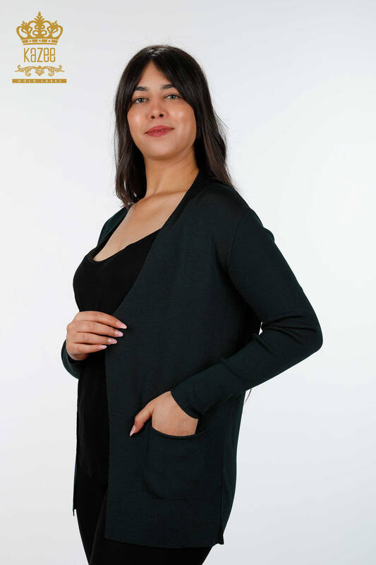 فروش عمده ژاکت بافتنی زنانه - بلند - جیبی با جزئیات - ویسکوز - 15744 | KAZEE