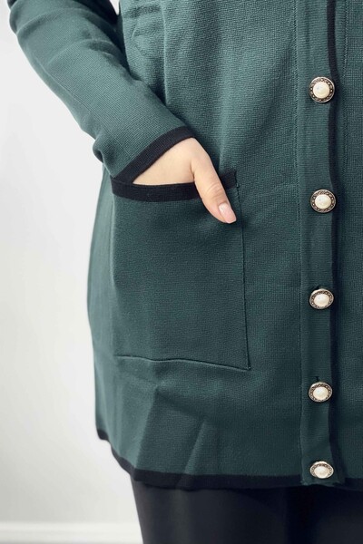 فروش عمده ژاکت بافتنی زنانه - مروارید - دکمه دار - دو جیب - 16148 | KAZEE - Thumbnail