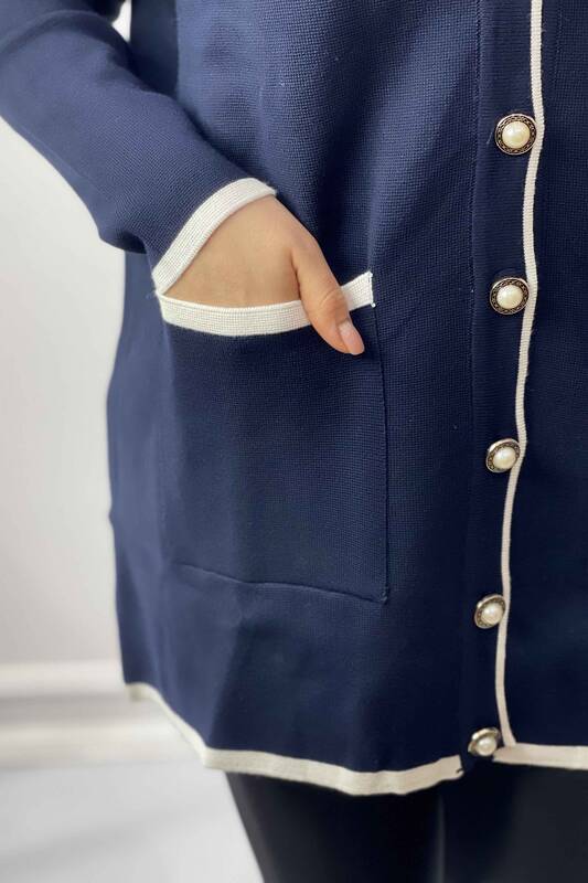 فروش عمده ژاکت بافتنی زنانه - مروارید - دکمه دار - دو جیب - 16148 | KAZEE