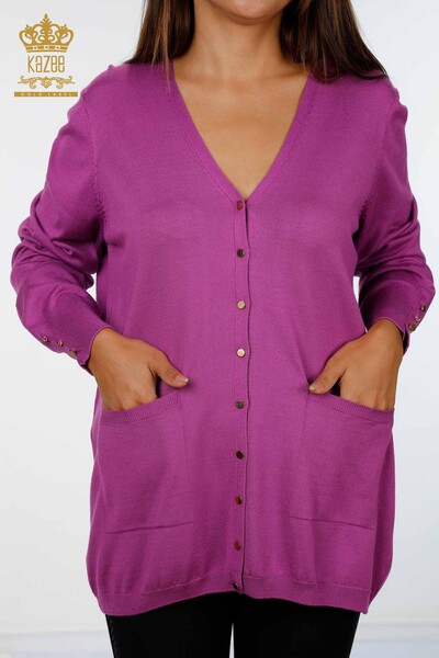 فروش عمده ژاکت بافتنی زنانه - آستین - دکمه دار - ویسکوز - 15944 | KAZEE - Thumbnail