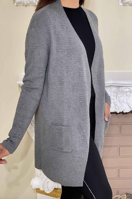 فروش عمده ژاکت بافتنی زنانه - دو جیب - طرح دار - 15439 | KAZEE