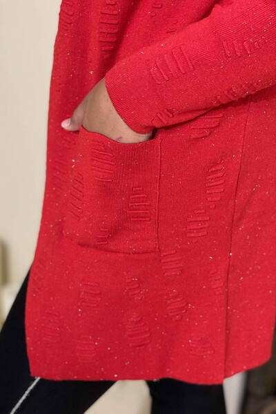 فروش عمده ژاکت بافتنی زنانه - دو جیب - طرح دار - 15439 | KAZEE - Thumbnail