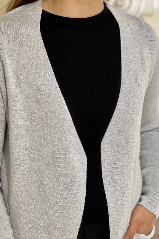 فروش عمده ژاکت بافتنی زنانه - دو جیب - طرح دار - 15439 | KAZEE