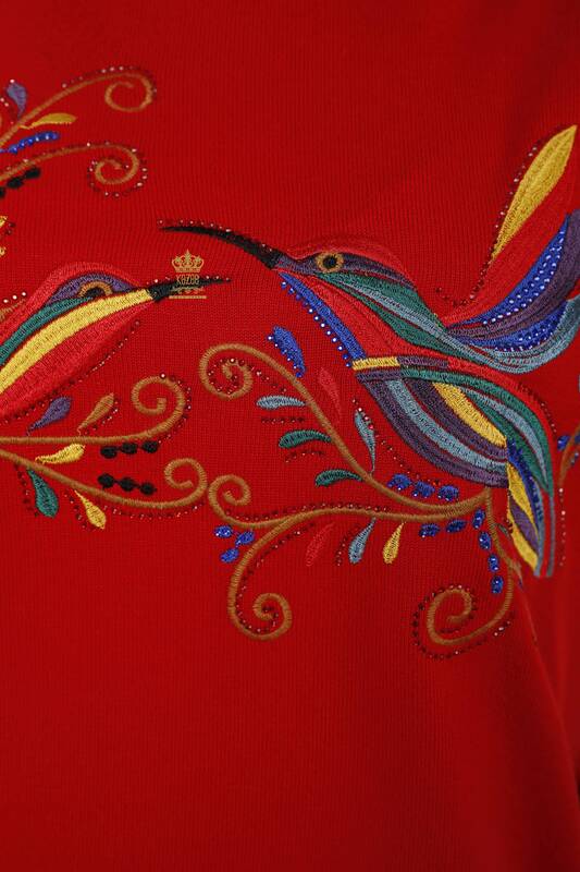 فروش عمده لباس بافتنی زنانه - رنگارنگ - طرح پرنده - مدل آمریکایی - سنگ دوزی - 16690 | KAZEE