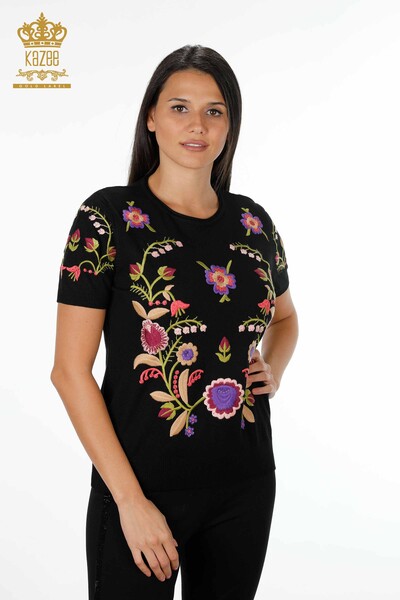 فروش عمده پلیور زنانه - طرح گل رنگارنگ - سنگهای طرح آمریکایی - 16755 | KAZEE - Thumbnail