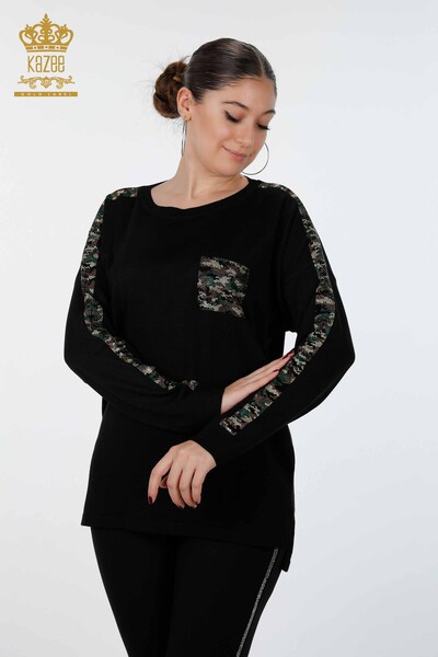 فروش عمده لباس بافتنی زنانه - رنگارنگ - سنگ دوزی - جزییات جیبی - 15925 | KAZEE - Thumbnail