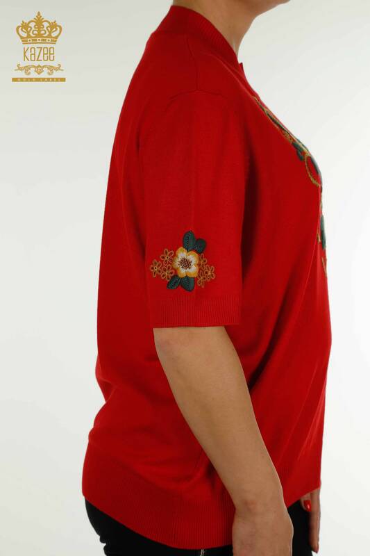 فروش عمده لباس بافتنی زنانه - طرح گل - قرمز - 16811 | KAZEE