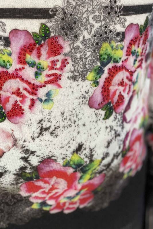 فروش عمده لباس بافتنی زنانه - چاپ دیجیتال گلدار - Angora - 18415 | KAZEE