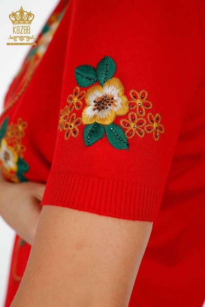فروش عمده لباس بافتنی زنانه - گل دوزی - یقه استند - مدل آمریکایی - 16811 | KAZEE - Thumbnail