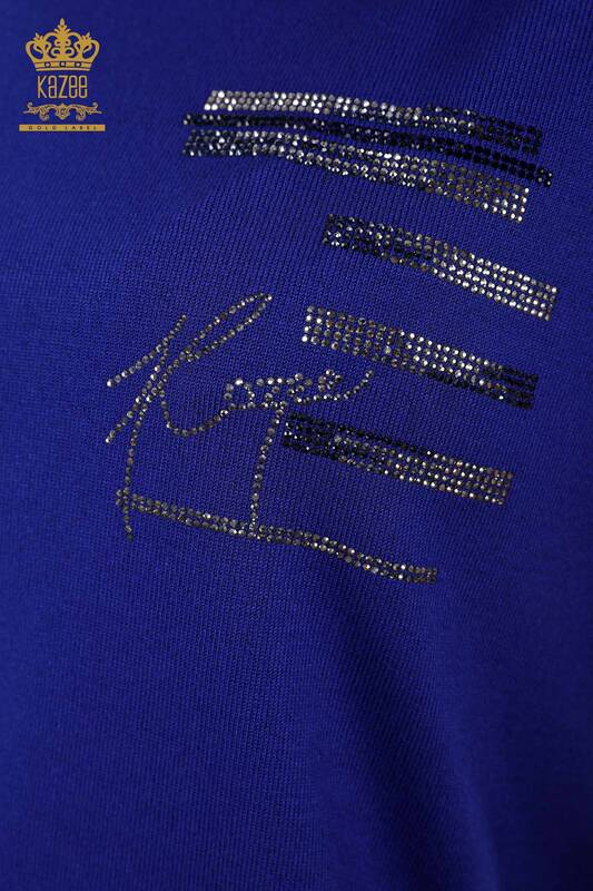 فروش عمده لباس بافتنی زنانه - خط - حروف - سنگ دوزی - جزئیات نوار آستین - 16933 | KAZEE