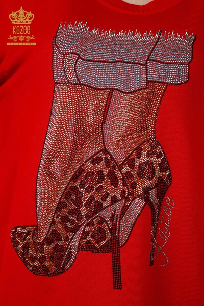 فروش عمده لباس بافتنی زنانه - آستین بلند - طرح دار - سنگ دوزی - 16623 | KAZEE - Thumbnail