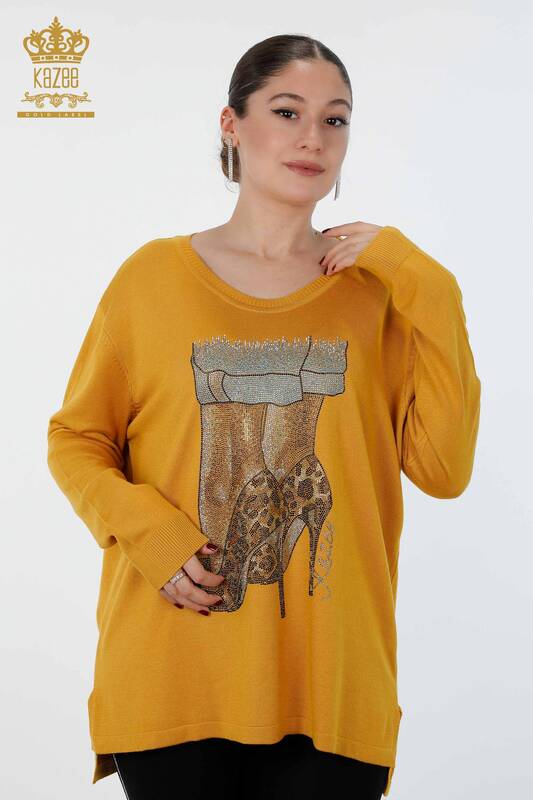 فروش عمده لباس بافتنی زنانه - آستین بلند - طرح دار - سنگ دوزی - 16623 | KAZEE