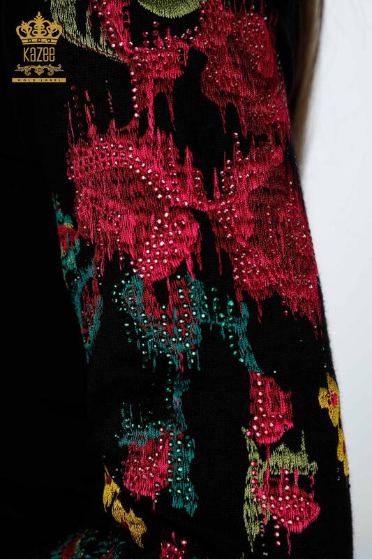 فروش عمده لباس بافتنی زنانه - طرح رز - سنگ دوزی - 16643 | KAZEE