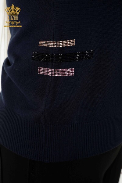 فروش عمده ژاکت بافتنی زنانه - آستین کوتاه - آبی سرمه ای - 30029 | KAZEE - Thumbnail