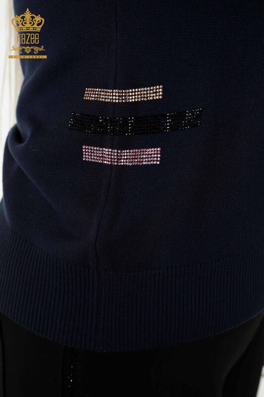 فروش عمده ژاکت بافتنی زنانه - آستین کوتاه - آبی سرمه ای - 30029 | KAZEE