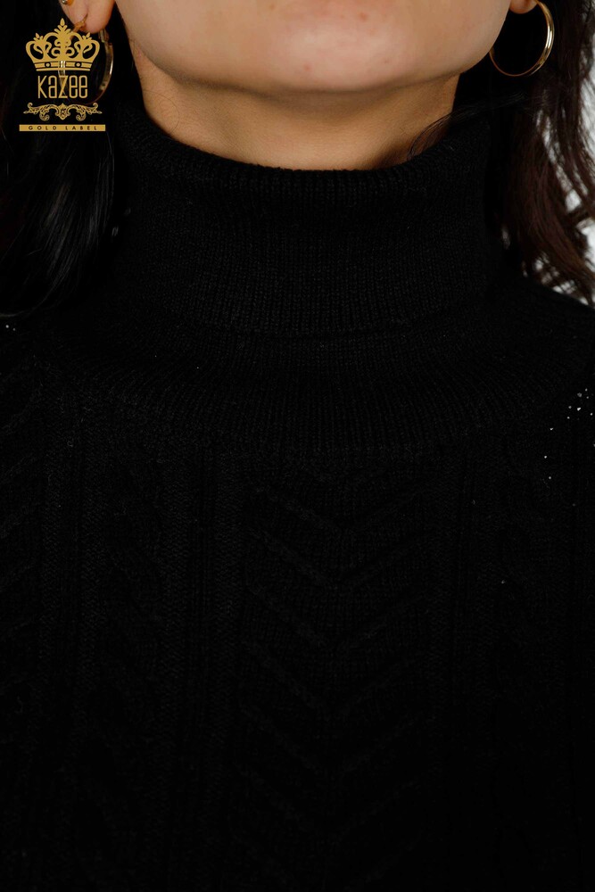 عمده فروشی لباس بافتنی زنانه سنگ کریستال شانه دوزی مشکی-30097 / کازی - 3