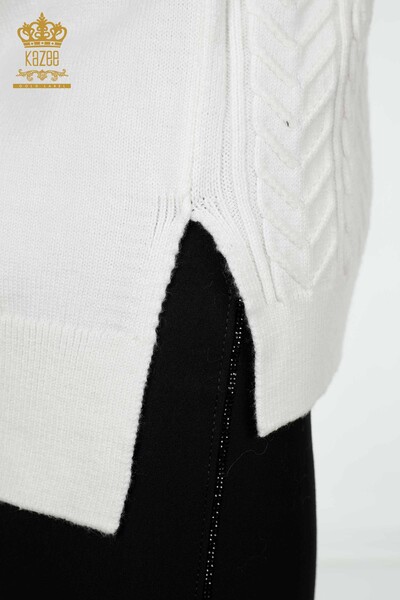 Wholesale Women's Knitwear Shoulder Crystal Stone Embroidered Ecru - 30097 | KAZEE - Thumbnail