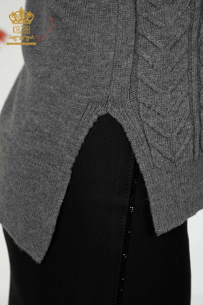 عمده فروشی لباس بافتنی زنانه سنگ کریستال شانه دوزی خاکستری-30097 / کازی - Thumbnail