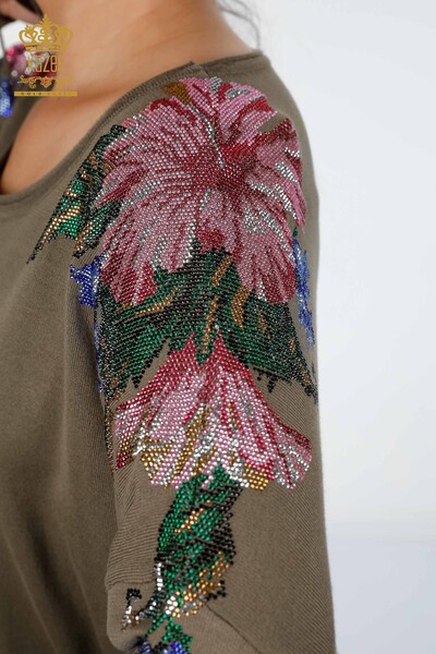فروش عمده لباس بافتنی زنانه - شانه - ریزه کاری گلدار - یقه خدمه - 16572 | KAZEE - Thumbnail