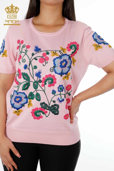 فروش عمده لباس بافتنی زنانه - جزییات آستین - گل دوزی - آستین کوتاه - سنگ دوزی - 16752 | KAZEE - Thumbnail