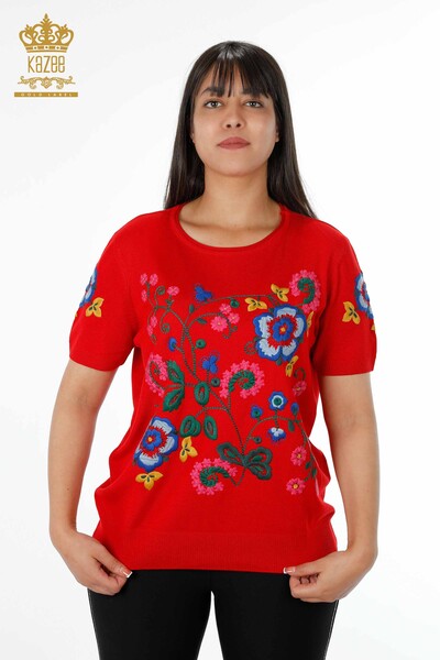 فروش عمده لباس بافتنی زنانه - جزییات آستین - گل دوزی - آستین کوتاه - سنگ دوزی - 16752 | KAZEE - Thumbnail