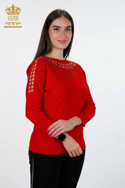 فروش عمده لباس بافتنی زنانه - جزییات آستین - سنگ دوزی - یقه خدمه - 15273 | KAZEE - Thumbnail