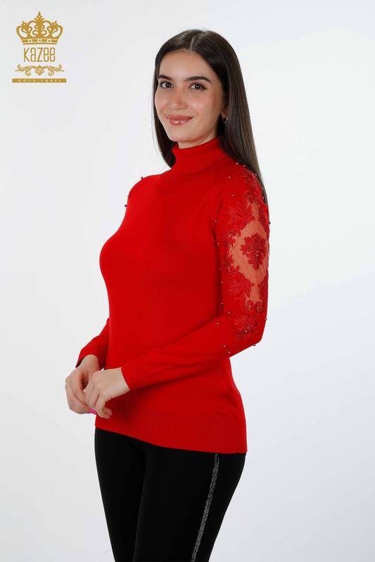 فروش عمده لباس بافتنی زنانه - آستین - جزییات توری - سنگ دوزی - ویسکوز - 15139 | KAZEE