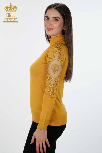 فروش عمده لباس بافتنی زنانه - آستین - جزییات توری - سنگ دوزی - ویسکوز - 15139 | KAZEE - Thumbnail