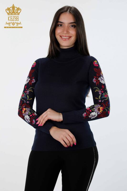 فروش عمده لباس بافتنی زنانه - آستین - ریزه گل - یقه یقه - 16642 | KAZEE
