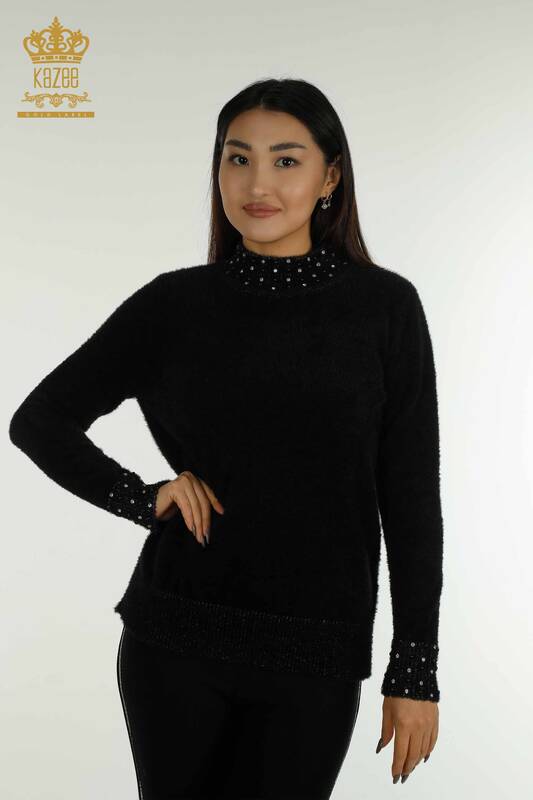 فروش عمده لباس بافتنی زنانه - منجوق سنگی - آنگورا - مشکی - 30668 | KAZEE