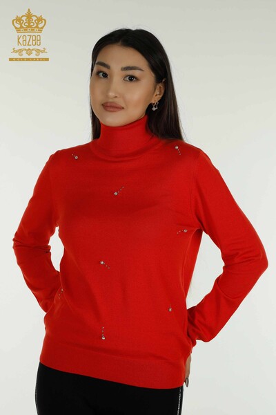 فروش عمده ژاکت بافتنی زنانه - ریزه کاری سنگی - نارنجی - 30113 | KAZEE - Thumbnail