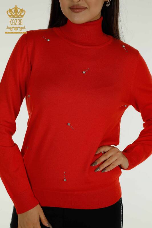 فروش عمده ژاکت بافتنی زنانه - ریزه کاری سنگی - نارنجی - 30113 | KAZEE